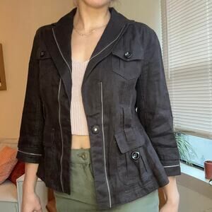 Brown ann taylor linen blend blazer quarter sleeve